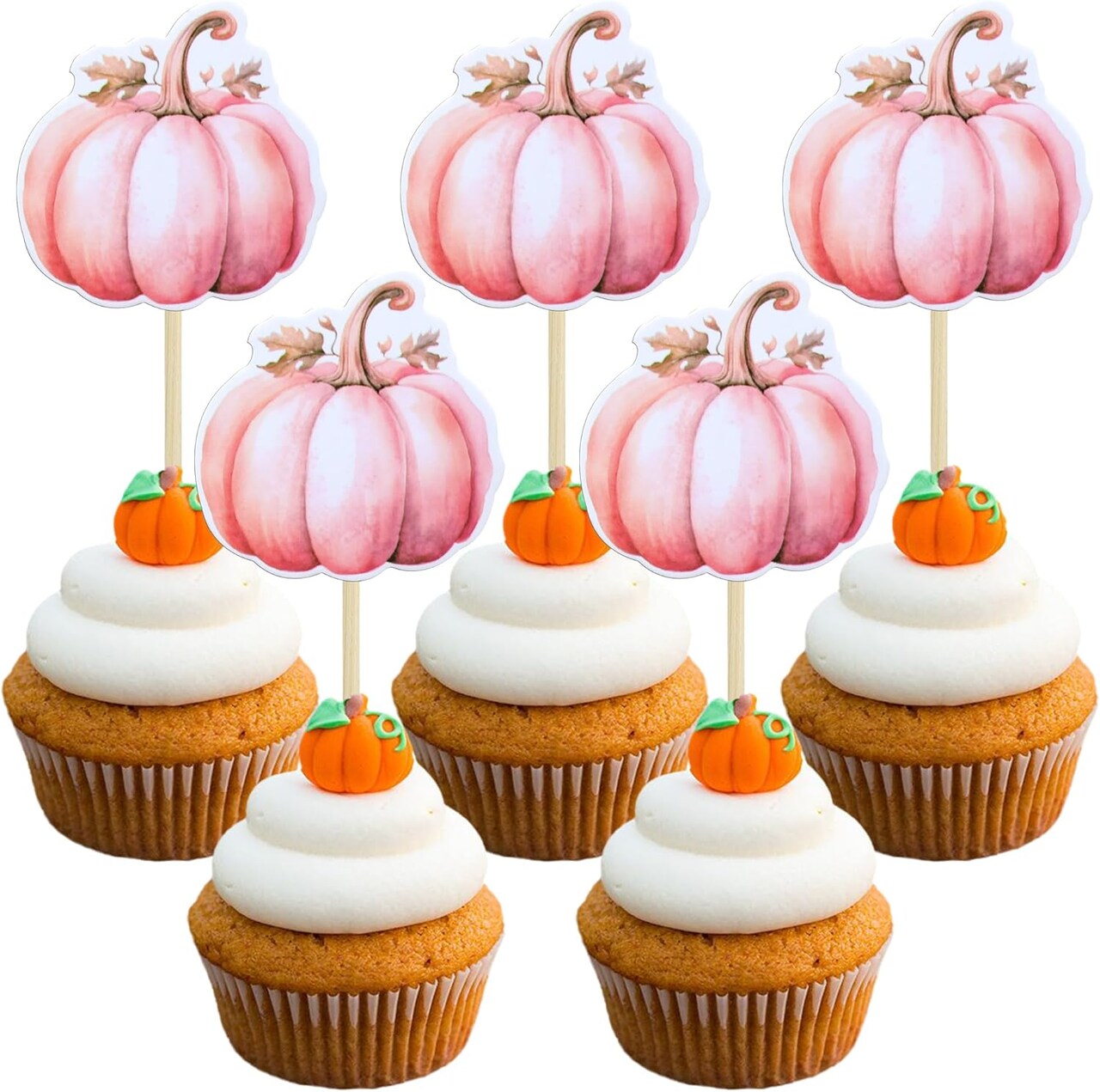 36Pcs Little Pumpkin Cupcake Toppers – Pink Fall Theme Baby Shower, Thanksgiving, Birthday, Gender Reveal Party Decorations